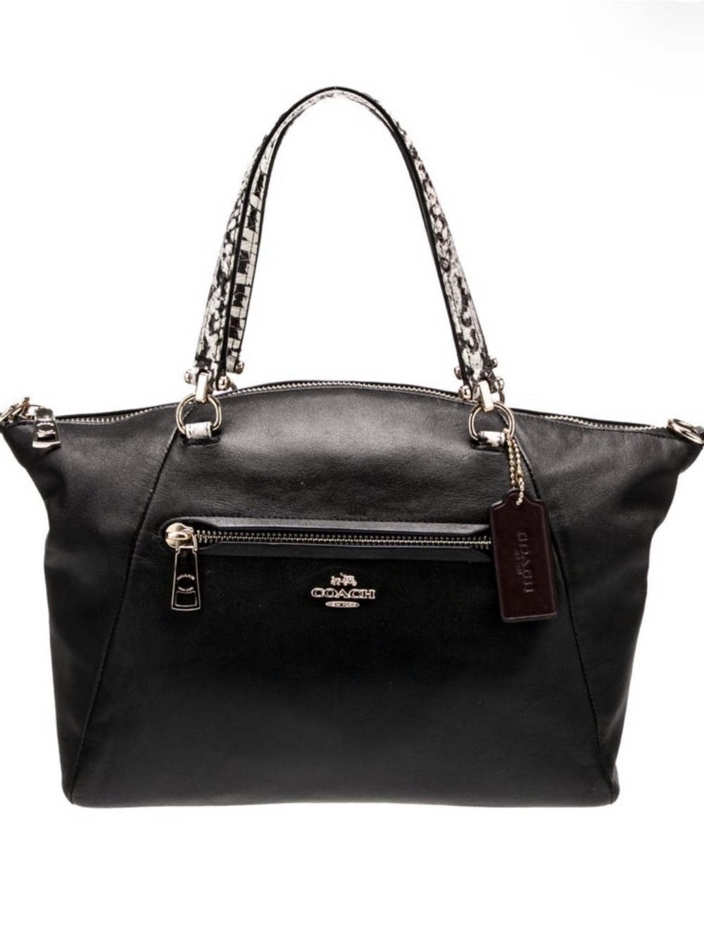 Coach Black Leather Tote with Patterned Top Handles